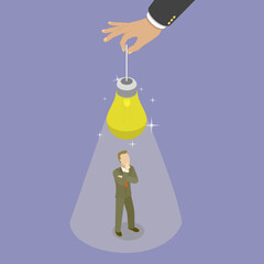 3D Isometric Flat Vector Conceptual Illustration of Inspiration, Searching for Innovative Idea