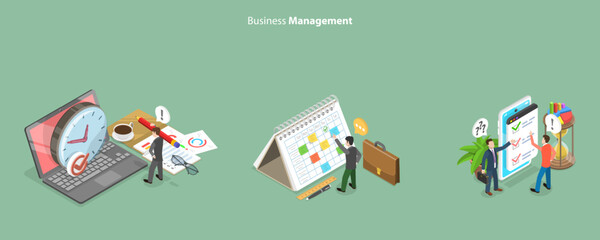 3D Isometric Flat Vector Conceptual Illustration of Time Management, Project Planning, Work Scheduling and Organizing