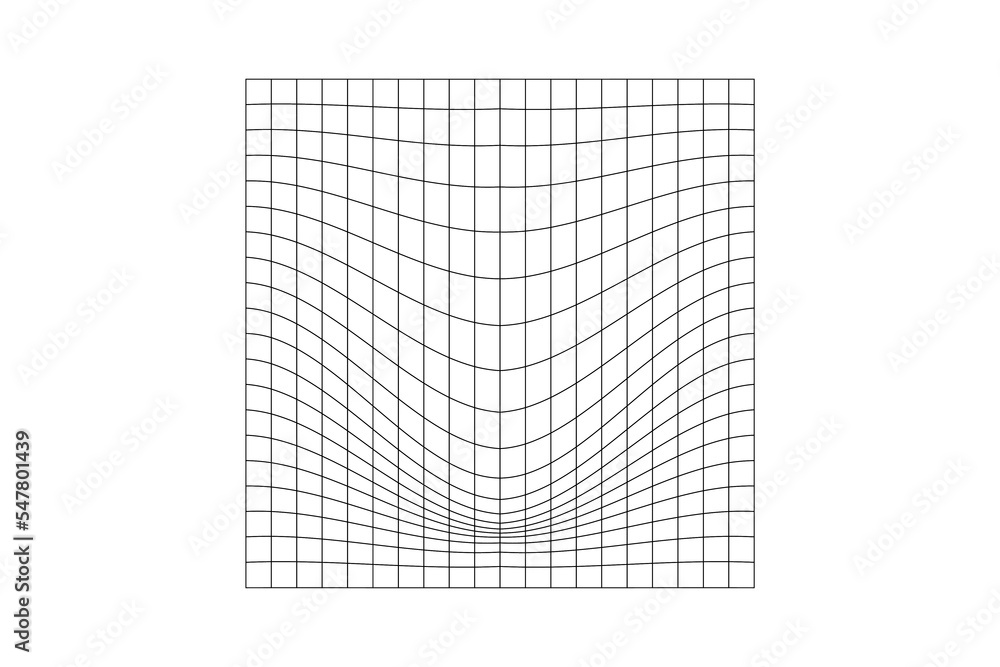 Wall mural distorted square grid. geometric deformation effect. mesh warp texture. convex futuristic net. gravi