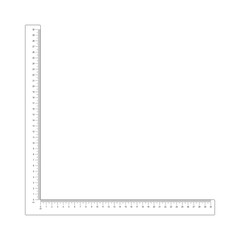 30 cm corner ruler template. Measuring tool with vertical and horizontal scales with centimeters and millimeters markup and numbers. Vector outline illustration isolated on white background