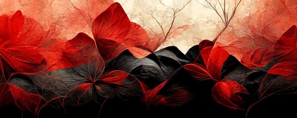 modern and fresh floral background pattern in strong black and red colors for valentines card