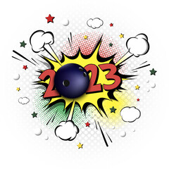 Happy New Year 2023 and bowling ball