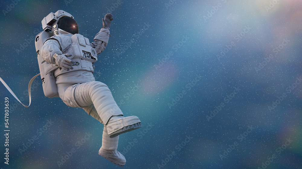 Wall mural astronaut with safety cable, background with empty space