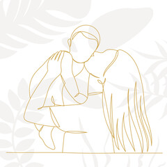 mother and baby continuous line drawing, vector, sketch