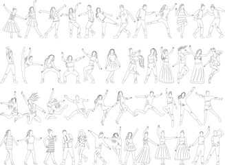 dancing people set sketch ,outline isolated vector © zolotons