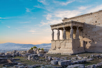 Beautiful view of the Acropolis and Erechtheion in Athens, Greece