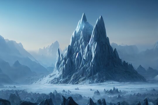 fantasy ice mountain in Norse Mythology, darkness