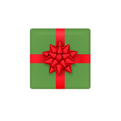 Festive Birthday and Christmas green gift box with red bow and ribbon