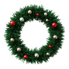 Fototapeta na wymiar Baubles and Christmas wreath, holidays card, 3d render