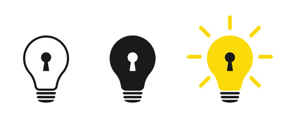 Patented solution. Light bulb and keyhole. Illustration. Isolated on a white background