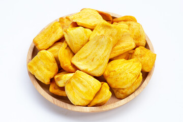 Jackfruit chips on white background.