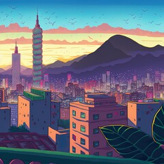 Obraz premium Taipei cityscape at twilight in Taiwan city.