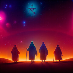 wise men walking to belen guided by the star