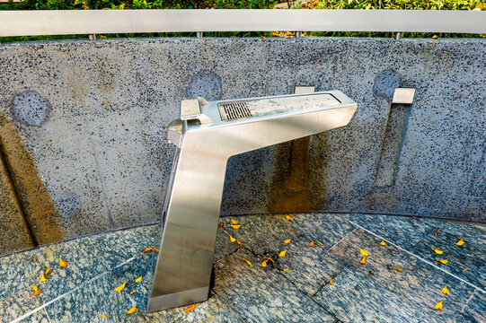 A Public Drinking Fountain In A City Mall