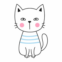 Cute doodle cat. Kitten in sweater. Print for T-shirt.