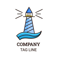 Lighthouse Logo Design Vector With Sea Water Waves