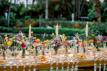 Colorful flowers decorating wedding table