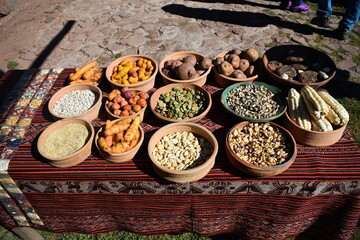 Muchas formas de comida ubicadas sobre una mesa en Cusco