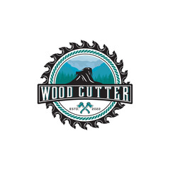 Obraz premium Wood work logo design with creative retro Premium Vector concept