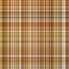 Woodland brown tartan seamless pattern textile. Tonal autumnal forest plaid with organic texture. Background of orange stripe for rough wallpaper. 