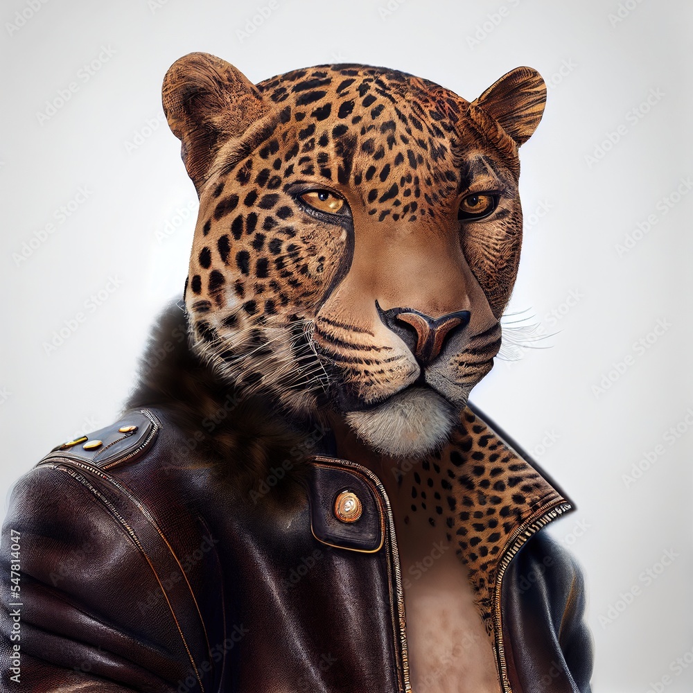 Canvas Prints portrait of a leopard in leather jacker