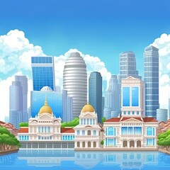 Obraz premium Beautiful architecture building exterior cityscape in Singapore city skyline with white cloud on blue sky