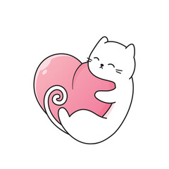 cute cat with big pink heart