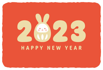 new years greeting card with a Daruma doll of rabbit, the Chinese or Japanese zodiac sign for 2023