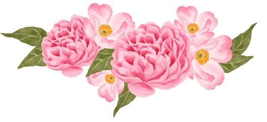 Obraz premium Watercolor pink and magenta rose flower bouquet arrangement