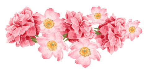 Watercolor pink and magenta rose flower bouquet arrangement