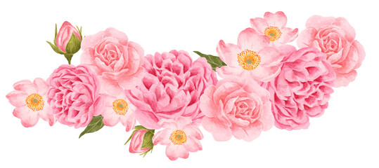 Watercolor pink rose and peony flower bouquet arrangement © Artflorara