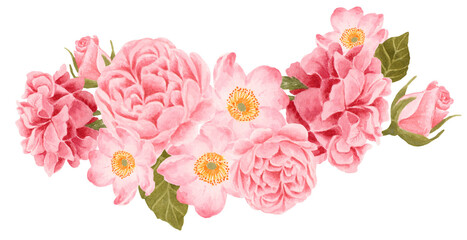 Watercolor pink and magenta rose, peony flower bouquet arrangement © Artflorara