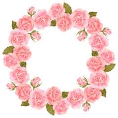 Watercolor pink rose flower wreath bouquet arrangement