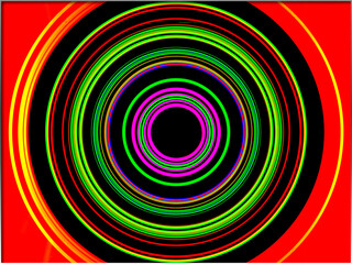 Abstract, Multiple Coloured Circles, set against an Orange background, within a Border      digital art