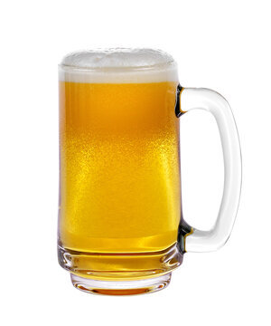 Mug fresh beer with cap of foam isolated on transparent png