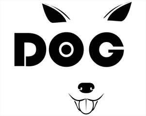 vector design of a word that reads DOG where the letters O and G are designed or modified in such a way that it looks like a dog's face