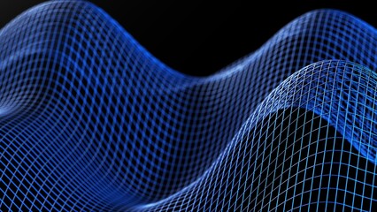 Naklejka premium Metallic blue mathematical geometric grid line wave under black-white background. Concept 3D CG of sports technology, strategic ideas and intellectual analysis of operations.