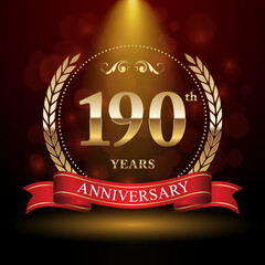 190th Anniversary. Anniversary logo design with Laurel wreath and red ribbon for celebration event, wedding, invitation, greeting card. Vector illustration