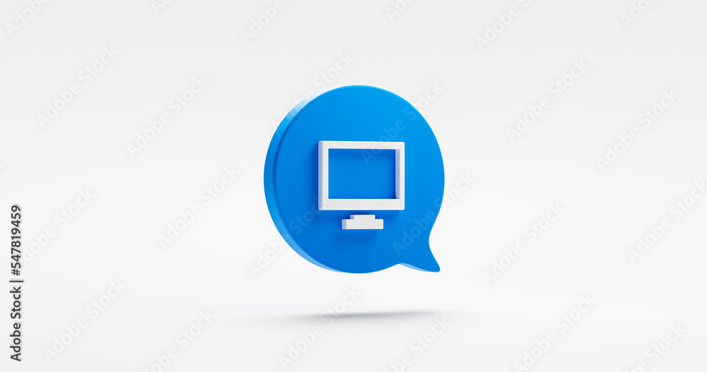 Poster blue computer monitor screen 3d icon isolated on white background pc desktop electronic display devi