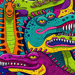 Doodle colorfull illustration of crocodiles