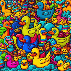 Fototapeta premium Doodle colorfull illustration of ducks
