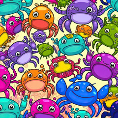 Obraz premium Doodle illustration of cute funny colorfull crabs