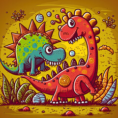 Obraz na płótnie Canvas Dinosaurs doodle colorfull illustration