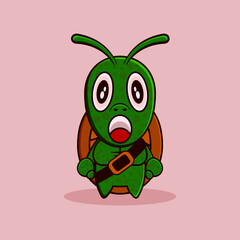 Cute turtle cartoon character isolated on cream background