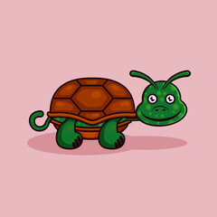 Cute turtle cartoon character isolated on cream background