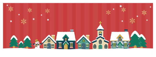 クリスマスの街並みのバナー・赤色