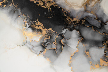 Marble ink abstract art from exquisite original painting for abstract background . Painting was painted on high quality paper texture to create smooth marble background pattern of ombre alcohol ink . © InfiniteFlow