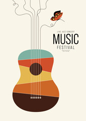 Music festival poster design template background with acoustic guitar - obrazy, fototapety, plakaty