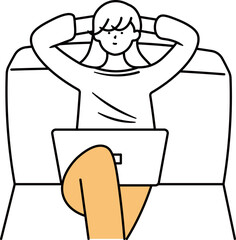 ソファーに寄りかかりながら休憩をしているアジア人女性のイラスト素材