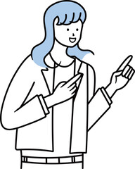 指を差して案内をしているアジア人ビジネスウーマンのイラスト素材